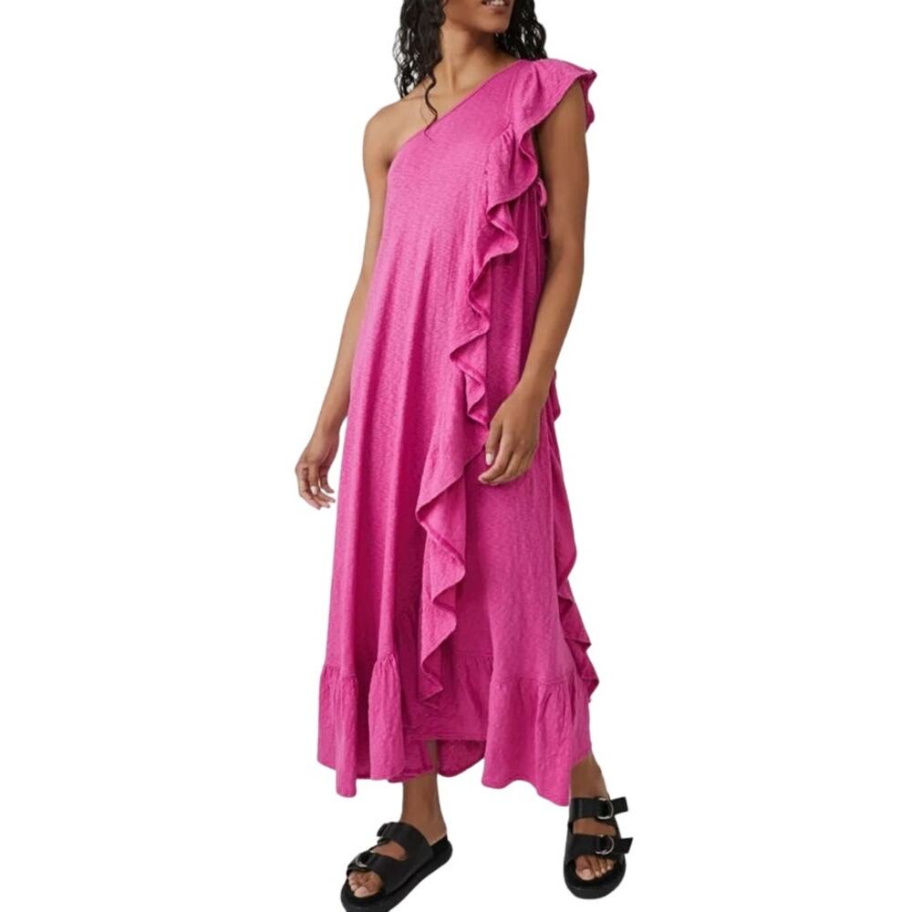 Free People Elisa One Shoulder Maxi Dress in Raspberry size XS